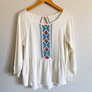 Roxy Embroidered Landslide Peplum Peasant Blouse
